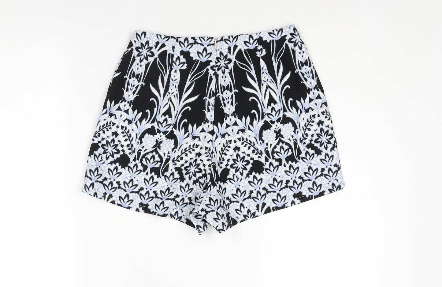 Missguided Womens Black Geometric Polyester Basic Shorts Size 8 Regular Zip