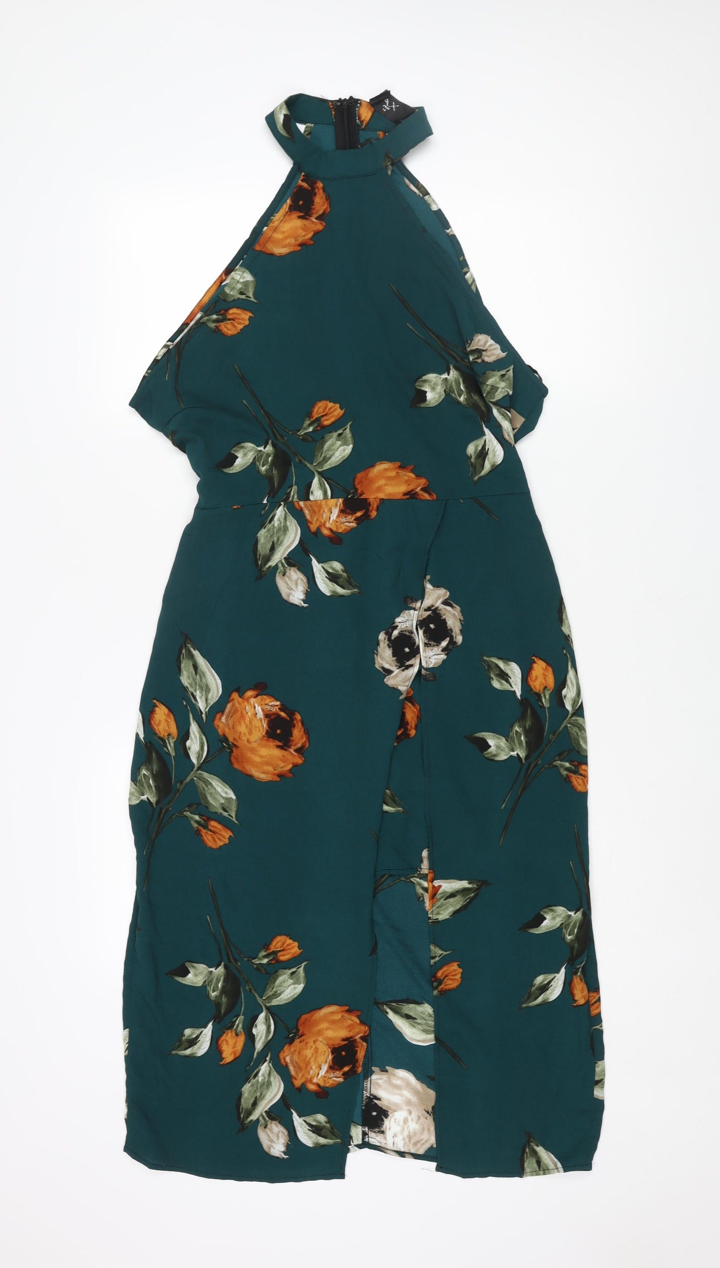 AX Paris Womens Green Floral Polyester Shift Size 14 Mock Neck Zip - Belted