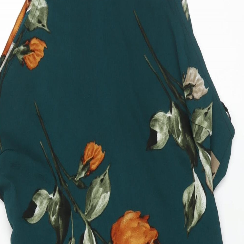 AX Paris Womens Green Floral Polyester Shift Size 14 Mock Neck Zip - Belted