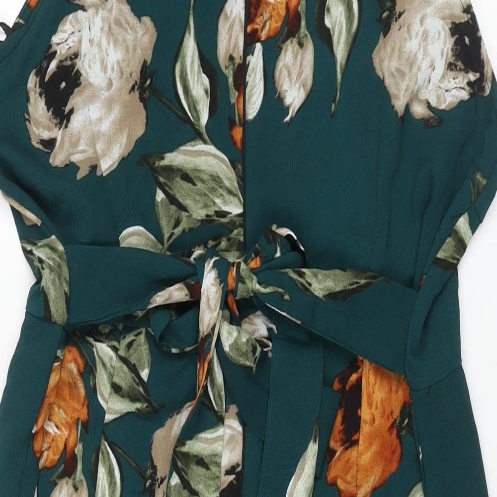 AX Paris Womens Green Floral Polyester Shift Size 14 Mock Neck Zip - Belted