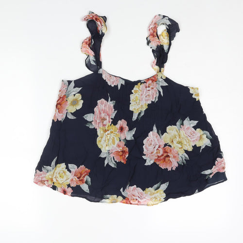 Forever New Womens Blue Floral Polyester Camisole Blouse Size 12 Scoop Neck - Frill Sleeve
