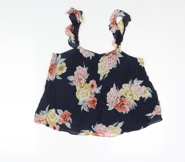 Forever New Womens Blue Floral Polyester Camisole Blouse Size 12 Scoop Neck - Frill Sleeve