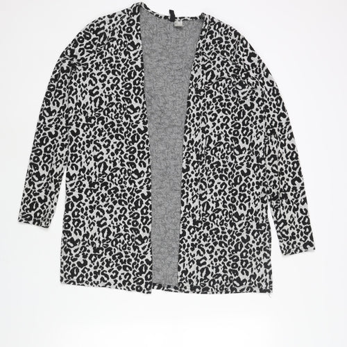 Divided by H&M Womens Grey V-Neck Animal Print Polyester Cardigan Jumper Size S - Leopard Print
