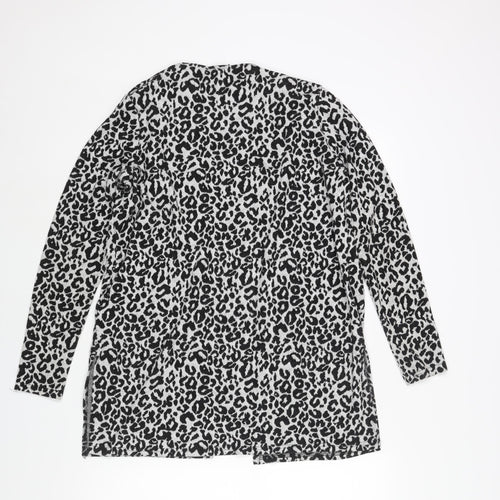 Divided by H&M Womens Grey V-Neck Animal Print Polyester Cardigan Jumper Size S - Leopard Print