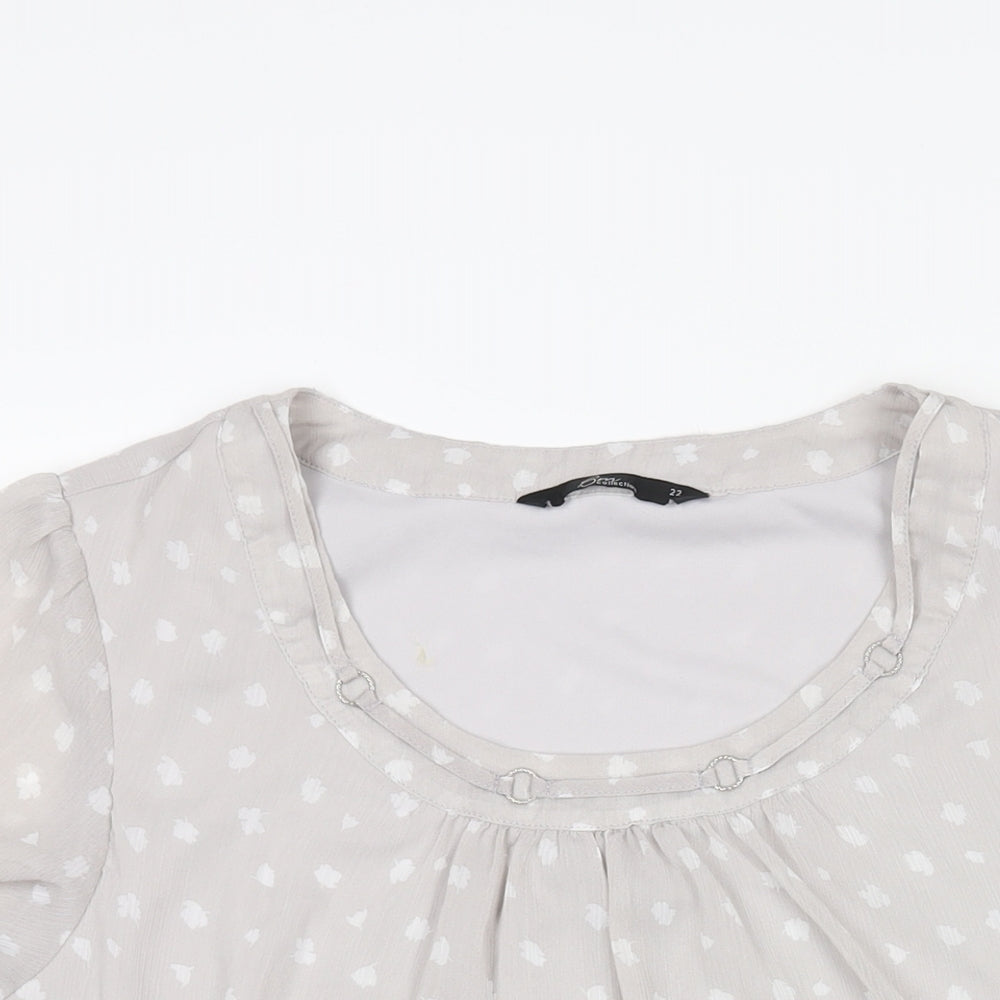 Bonmarché Womens Grey Geometric Polyester Basic Blouse Size 22 Round Neck