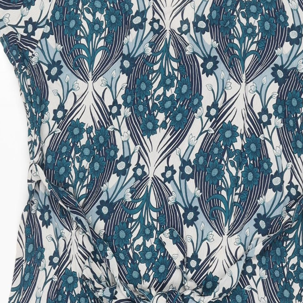 RJR.John Rocha Womens Blue Geometric Polyester Shift Size 14 V-Neck Pullover - Embroidered Neckline Belted