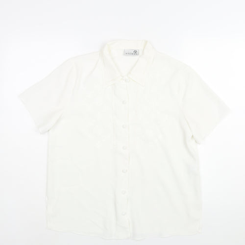 First Avenue Womens White Polyester Basic Blouse Size 12 Collared - Embroidered Detail