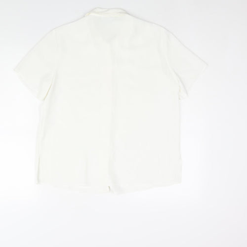 First Avenue Womens White Polyester Basic Blouse Size 12 Collared - Embroidered Detail