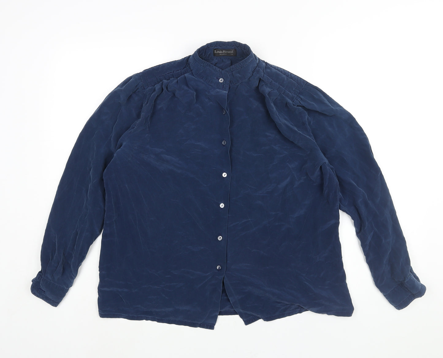 Louis Feraud Womens Blue Silk Basic Blouse Size 14 Mock Neck