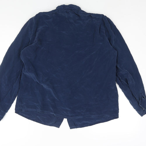 Louis Feraud Womens Blue Silk Basic Blouse Size 14 Mock Neck