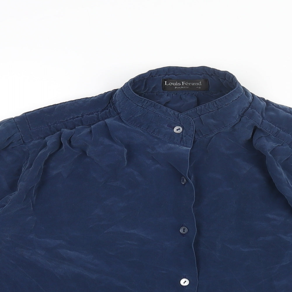 Louis Feraud Womens Blue Silk Basic Blouse Size 14 Mock Neck