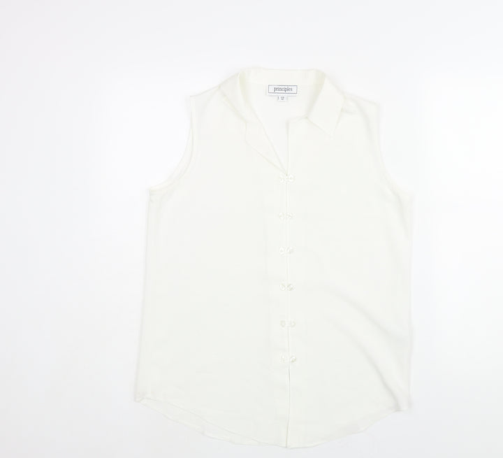 Principles Womens White Polyester Camisole Blouse Size 12 Collared