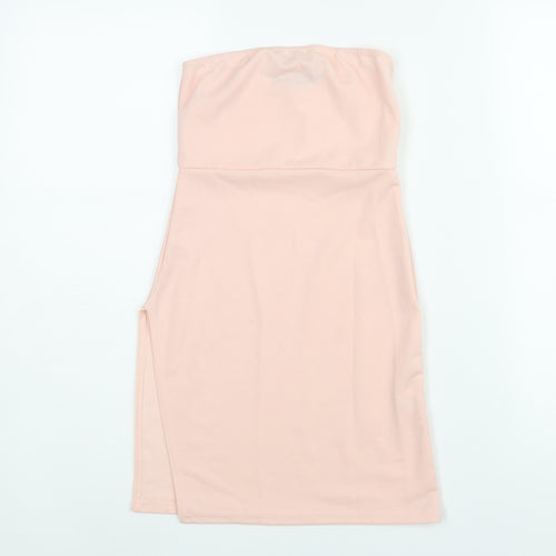 PRETTYLITTLETHING Womens Pink Polyester Mini Size 4 Square Neck Pullover - Side Slit