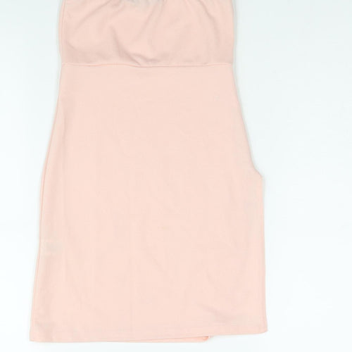 PRETTYLITTLETHING Womens Pink Polyester Mini Size 4 Square Neck Pullover - Side Slit