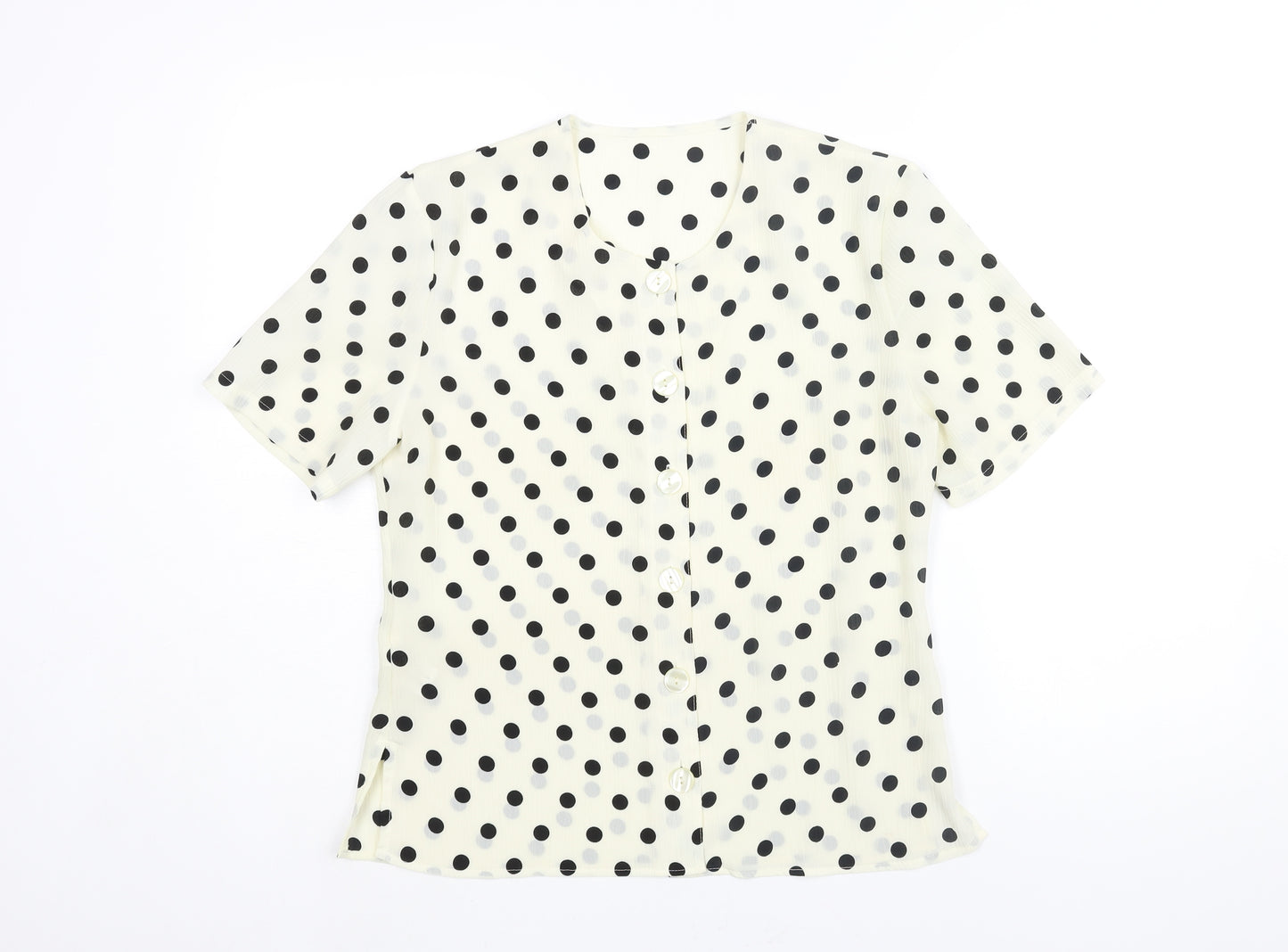 St Michael Womens Ivory Polka Dot Polyester Basic Blouse Size 10 Round Neck