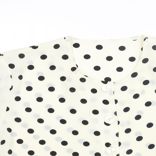 St Michael Womens Ivory Polka Dot Polyester Basic Blouse Size 10 Round Neck