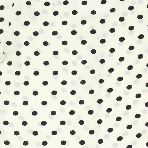 St Michael Womens Ivory Polka Dot Polyester Basic Blouse Size 10 Round Neck