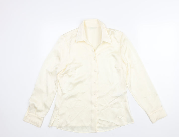 Marks and Spencer Womens Ivory Polyester Basic Blouse Size 10 Collared