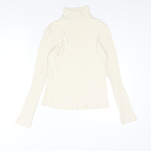 French Connection Womens Ivory Modal Basic Blouse Size S High Neck - Ribbed Thumbholes