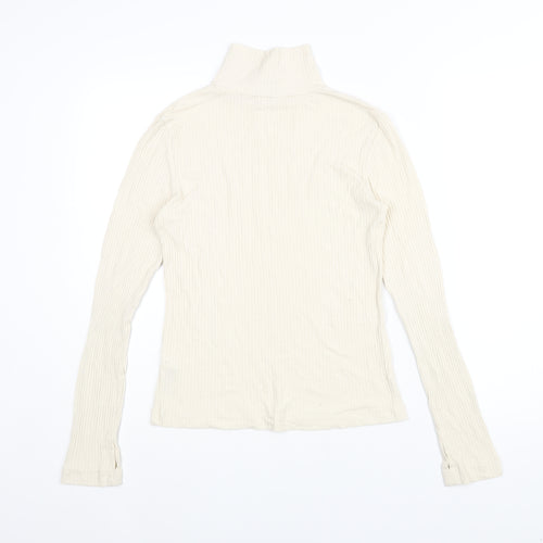 French Connection Womens Ivory Modal Basic Blouse Size S High Neck - Ribbed Thumbholes