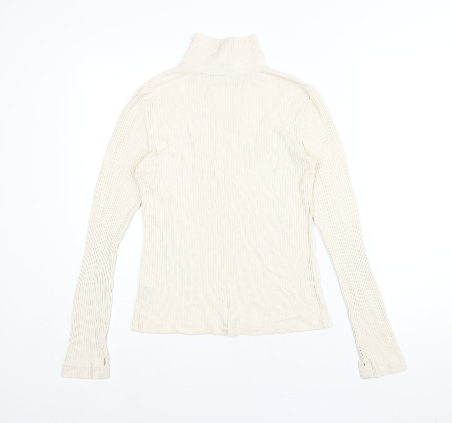 French Connection Womens Ivory Modal Basic Blouse Size S High Neck - Ribbed Thumbholes