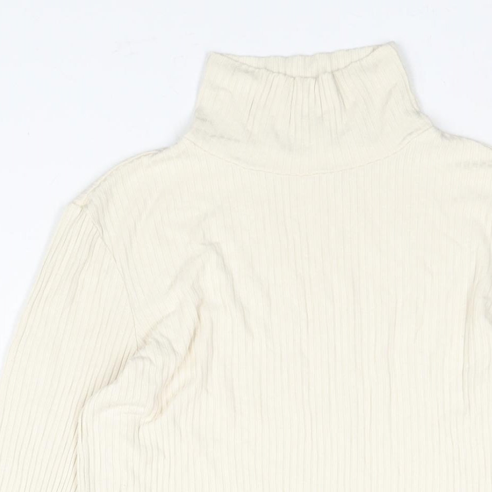 French Connection Womens Ivory Modal Basic Blouse Size S High Neck - Ribbed Thumbholes