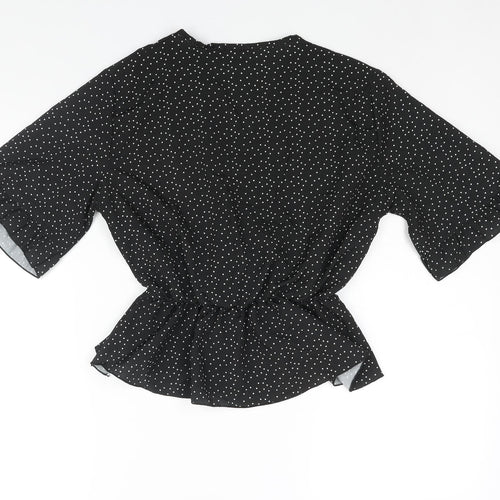 Boohoo Womens Black Polka Dot Polyester Basic Blouse Size 10 V-Neck - Peplum