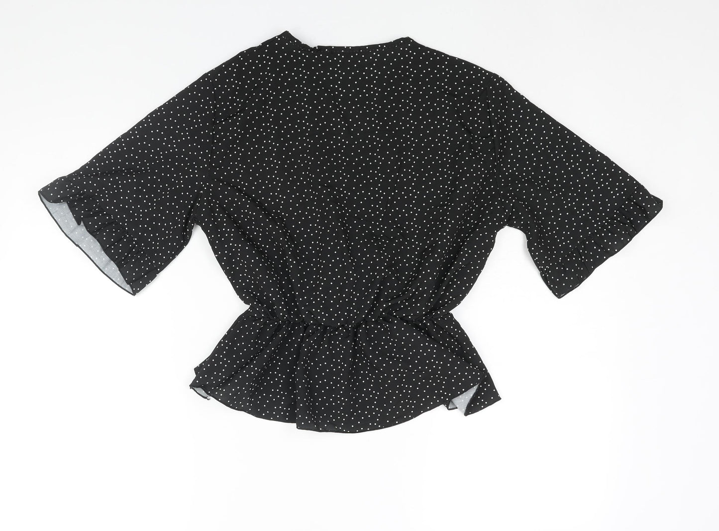 Boohoo Womens Black Polka Dot Polyester Basic Blouse Size 10 V-Neck - Peplum