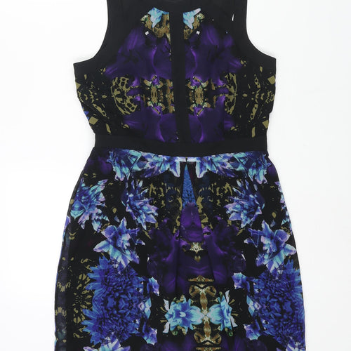 Limited Edition Womens Multicoloured Geometric Polyester Shift Size 8 Round Neck Zip - Cut Out Detail