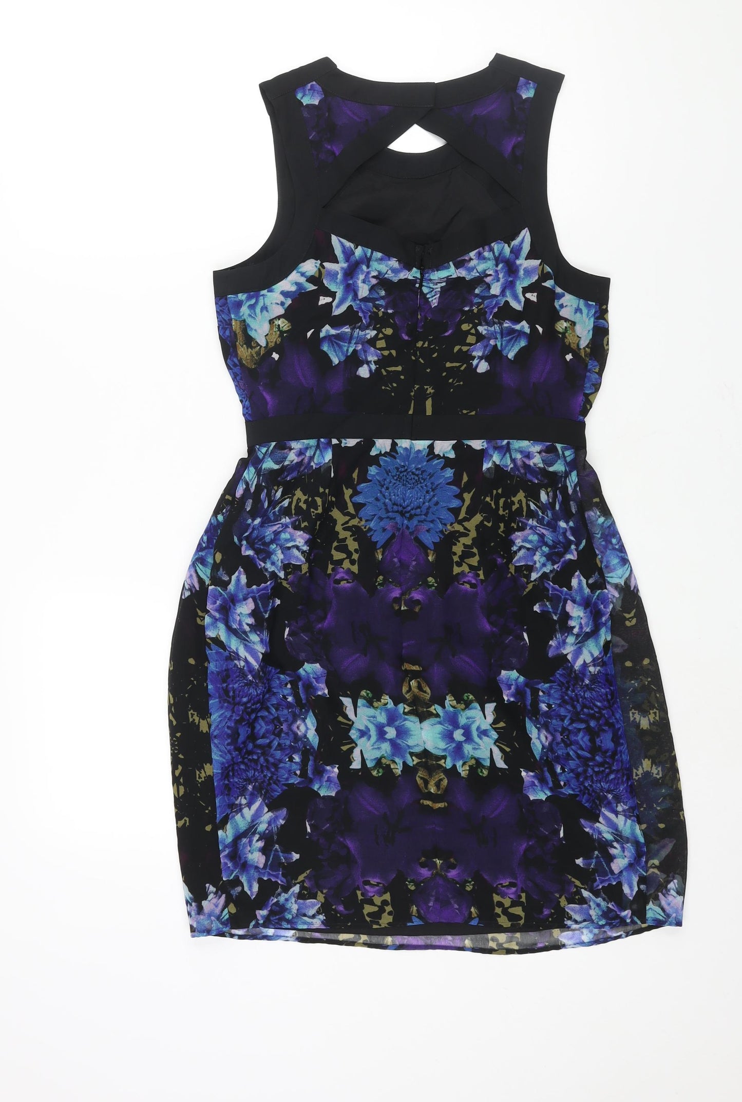 Limited Edition Womens Multicoloured Geometric Polyester Shift Size 8 Round Neck Zip - Cut Out Detail