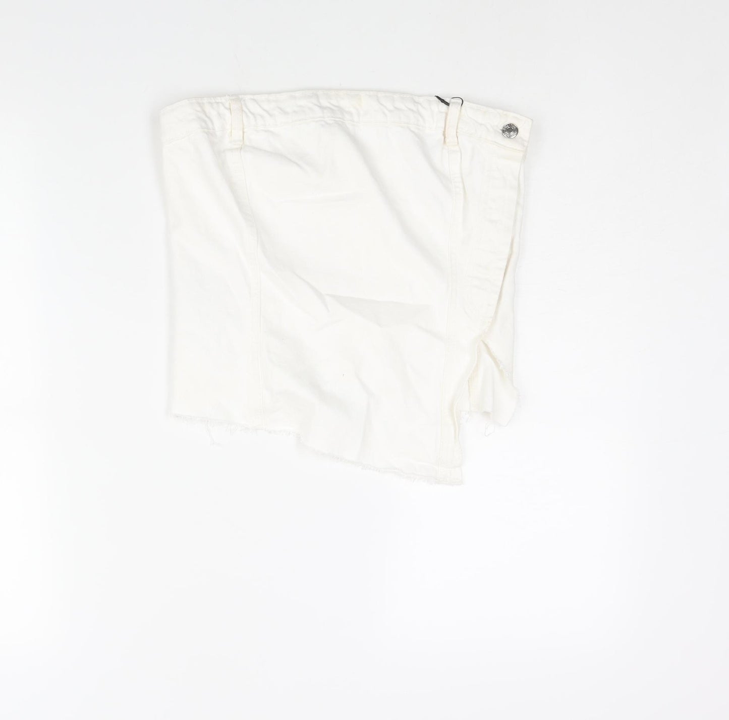 Zara Womens White Cotton Cropped Blouse Size L Square Neck - Asymmetric Raw Hem