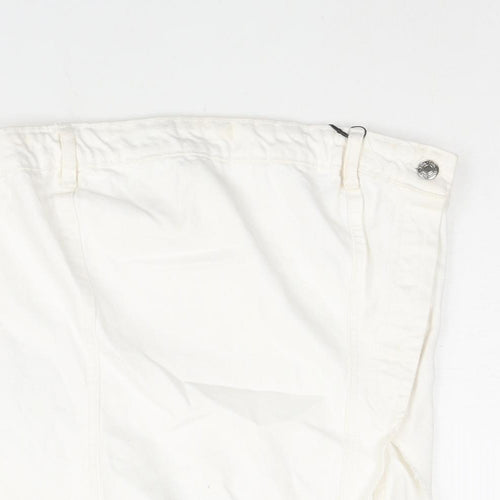Zara Womens White Cotton Cropped Blouse Size L Square Neck - Asymmetric Raw Hem