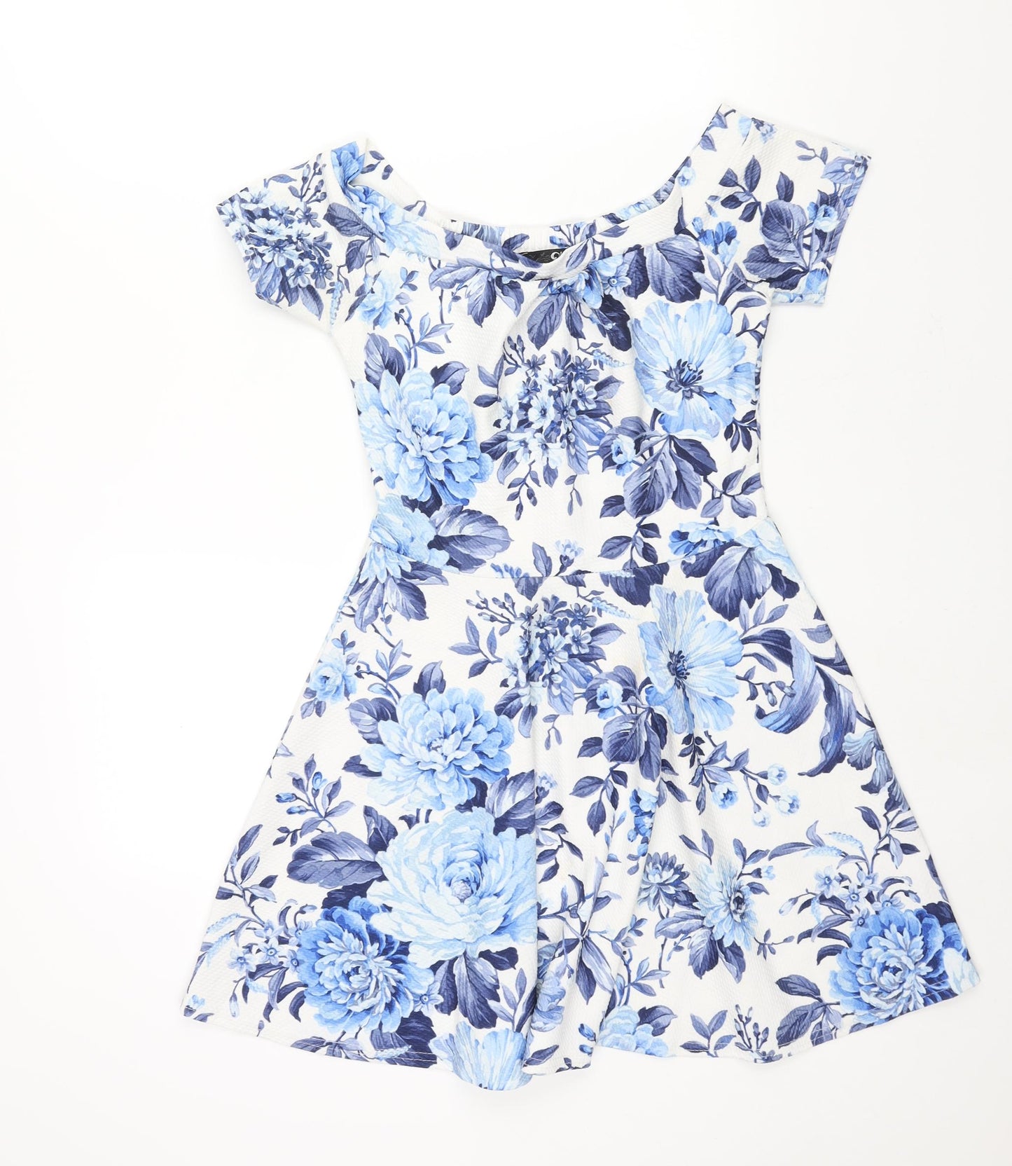 Quiz Womens Black Floral Polyester Skater Dress Size 10 Boat Neck Pullover