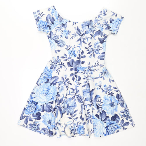 Quiz Womens Black Floral Polyester Skater Dress Size 10 Boat Neck Pullover