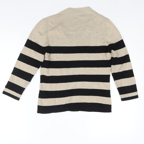 Precis Womens Beige Round Neck Striped Viscose Pullover Jumper Size S - Button Detail