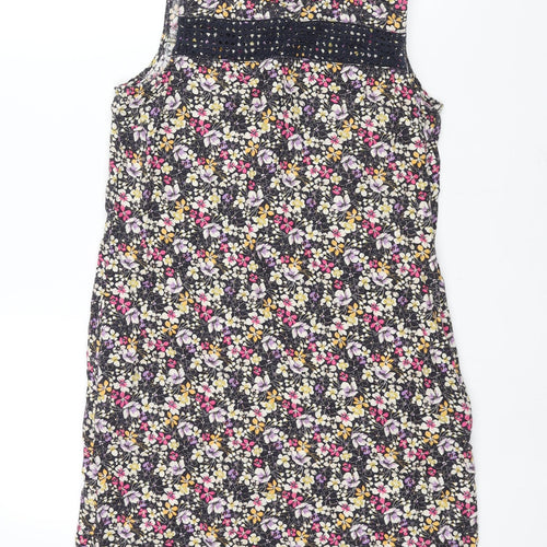 NEXT Womens Multicoloured Floral Linen Shift Size 10 Round Neck Button - Lace Detail