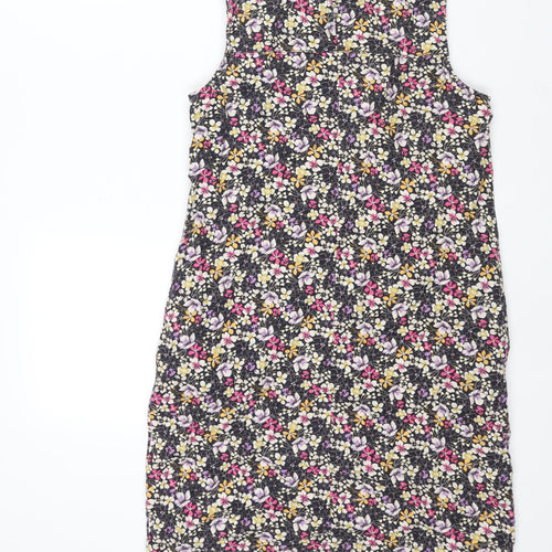 NEXT Womens Multicoloured Floral Linen Shift Size 10 Round Neck Button - Lace Detail