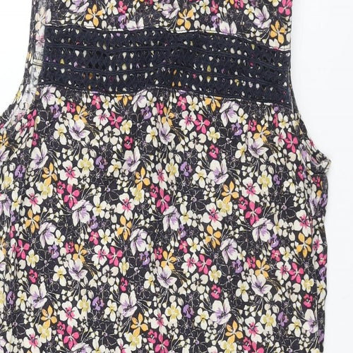NEXT Womens Multicoloured Floral Linen Shift Size 10 Round Neck Button - Lace Detail