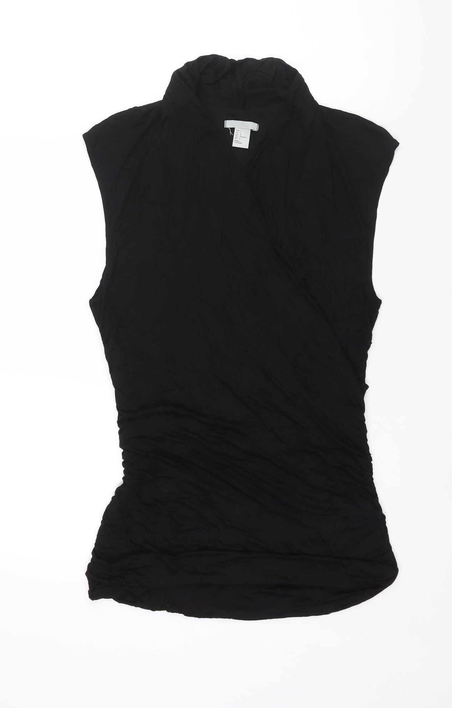 H&M Womens Black Viscose Camisole Blouse Size L V-Neck - Rouched