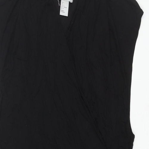 H&M Womens Black Viscose Camisole Blouse Size L V-Neck - Rouched