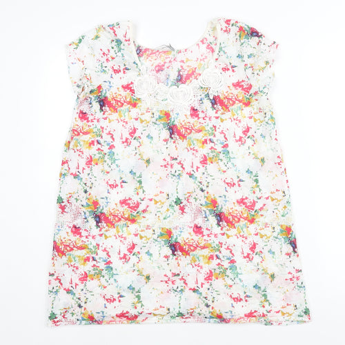 Per Una Womens Multicoloured Geometric Polyester Basic Blouse Size 10 Scoop Neck - Lace Detail