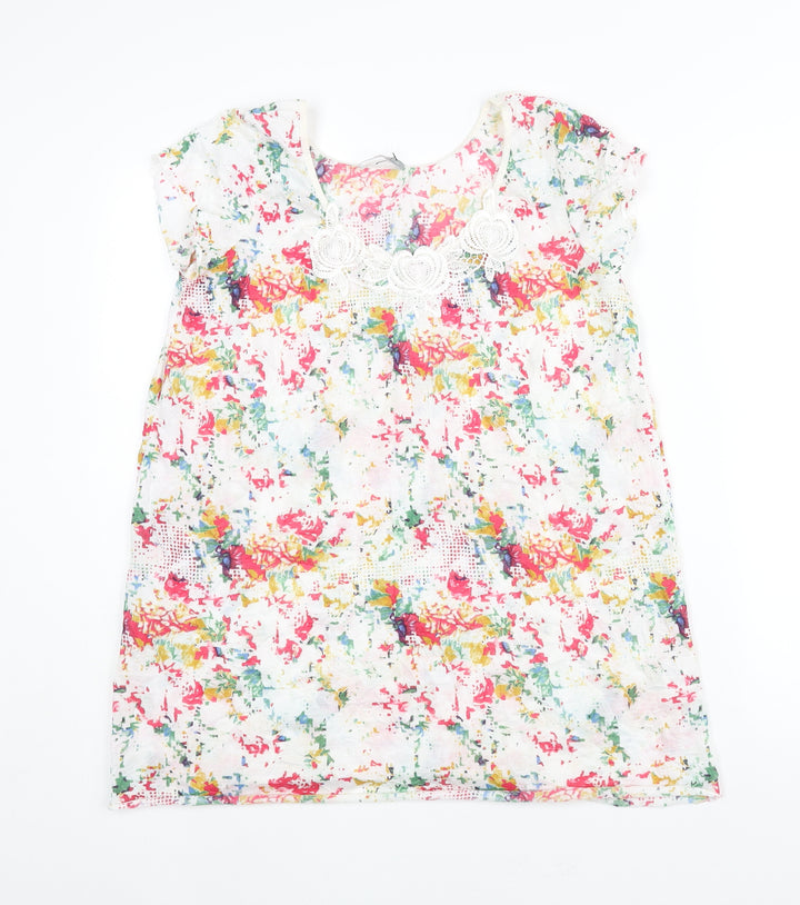 Per Una Womens Multicoloured Geometric Polyester Basic Blouse Size 10 Scoop Neck - Lace Detail