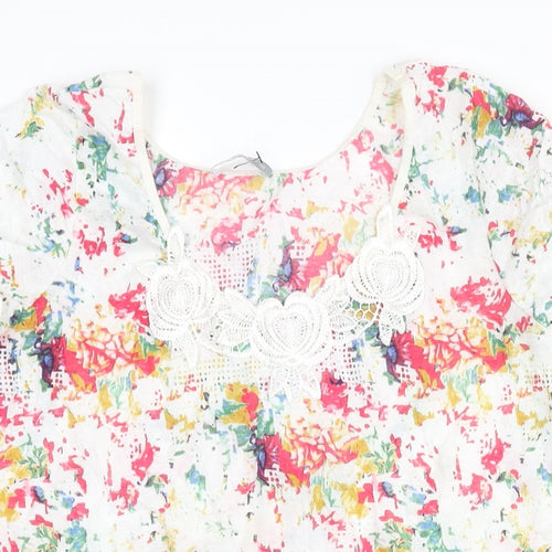Per Una Womens Multicoloured Geometric Polyester Basic Blouse Size 10 Scoop Neck - Lace Detail