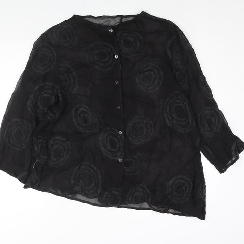 OSKA Womens Black Geometric Viscose Basic Blouse Size 10 Round Neck - Textured Semi Sheer