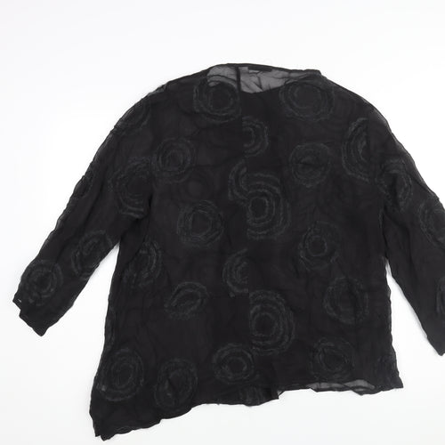 OSKA Womens Black Geometric Viscose Basic Blouse Size 10 Round Neck - Textured Semi Sheer