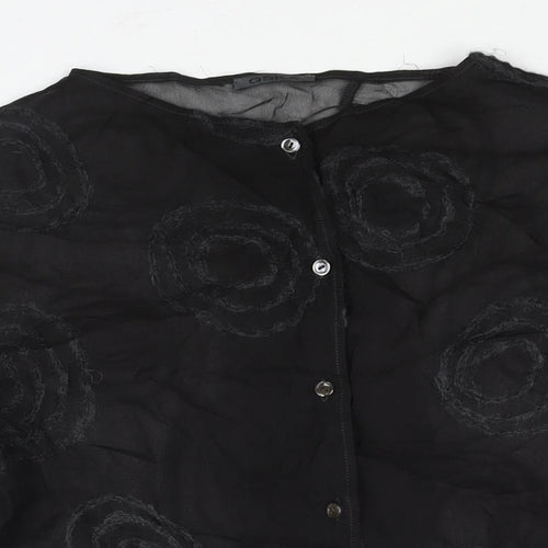 OSKA Womens Black Geometric Viscose Basic Blouse Size 10 Round Neck - Textured Semi Sheer