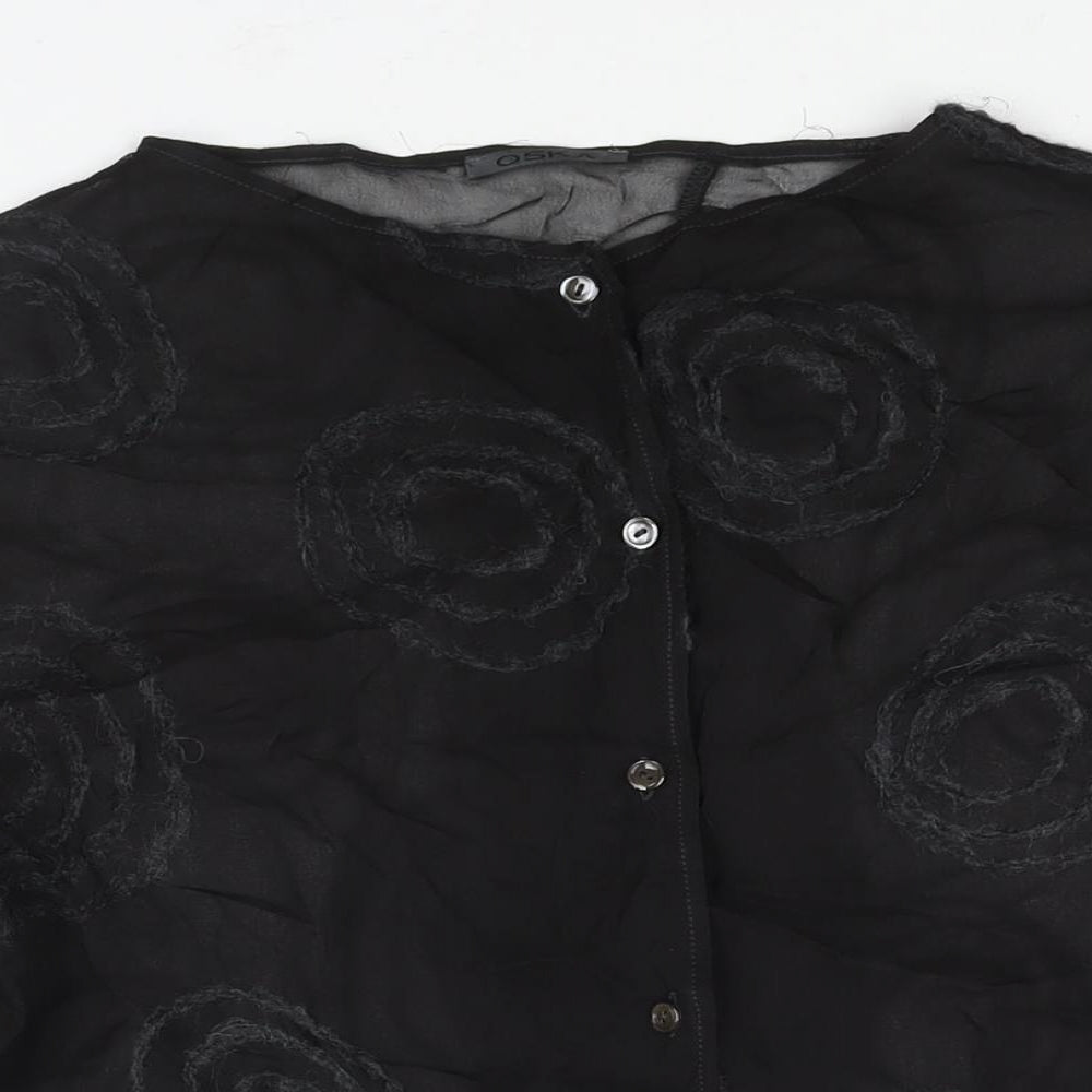 OSKA Womens Black Geometric Viscose Basic Blouse Size 10 Round Neck - Textured Semi Sheer