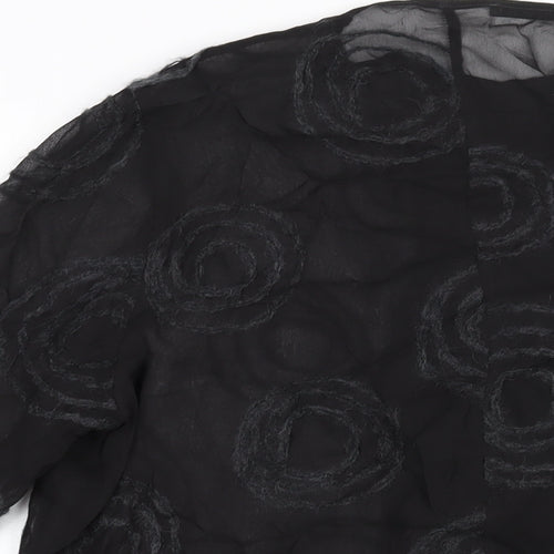 OSKA Womens Black Geometric Viscose Basic Blouse Size 10 Round Neck - Textured Semi Sheer