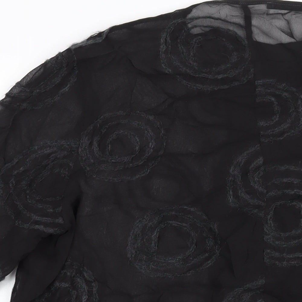 OSKA Womens Black Geometric Viscose Basic Blouse Size 10 Round Neck - Textured Semi Sheer