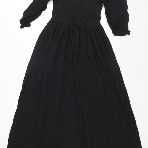 Hush Womens Black Cotton A-Line Size 8 Square Neck Pullover - Rouched Bodice